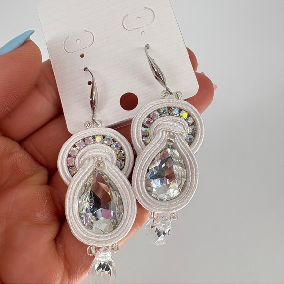 Handmade Earrings Soutache‎ handcrafted White - Picture 7 of 8